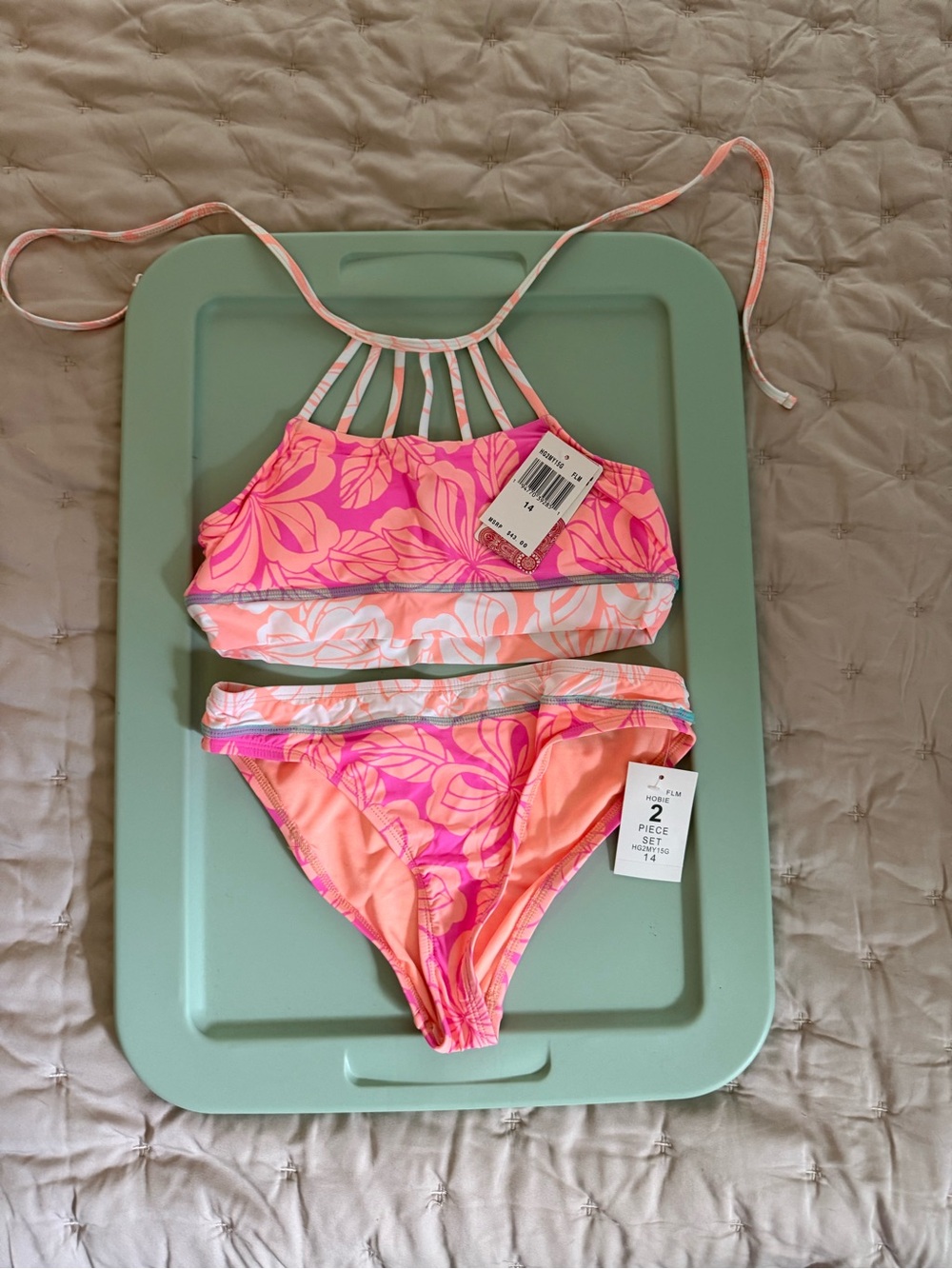 Hobie Pink & Peach Floral Girls Two-Piece Bikini